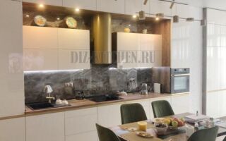 Невероятная белая глянцевая кухня-гостиная в современном стиле