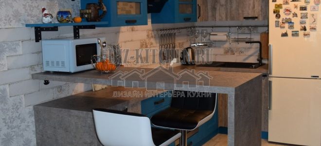 Современная кухня, совмещенная с гостиной, площадью 7 кв. м