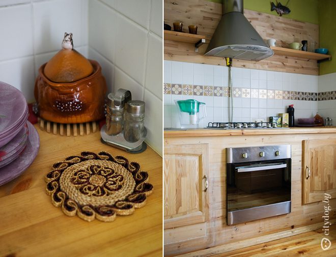 Деревянная кухня 7 кв.м с гостиной